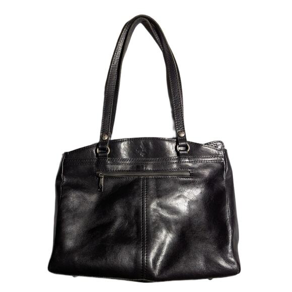 Patricia Nash Poppy Black Leather Top Handle Top Zip Organizer Shoulder Tote Bag - Picture 1 of 6